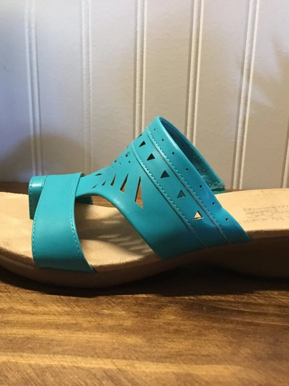 Kim Rogers - Turquoise Comfort Sandals - Ultra Comfort Wedge Slides - Size 8.5 M - Picture 5 of 9